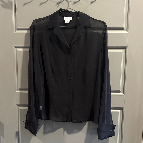 LOFT Tops - LOFT Black Sheer Button-Down Blouse
